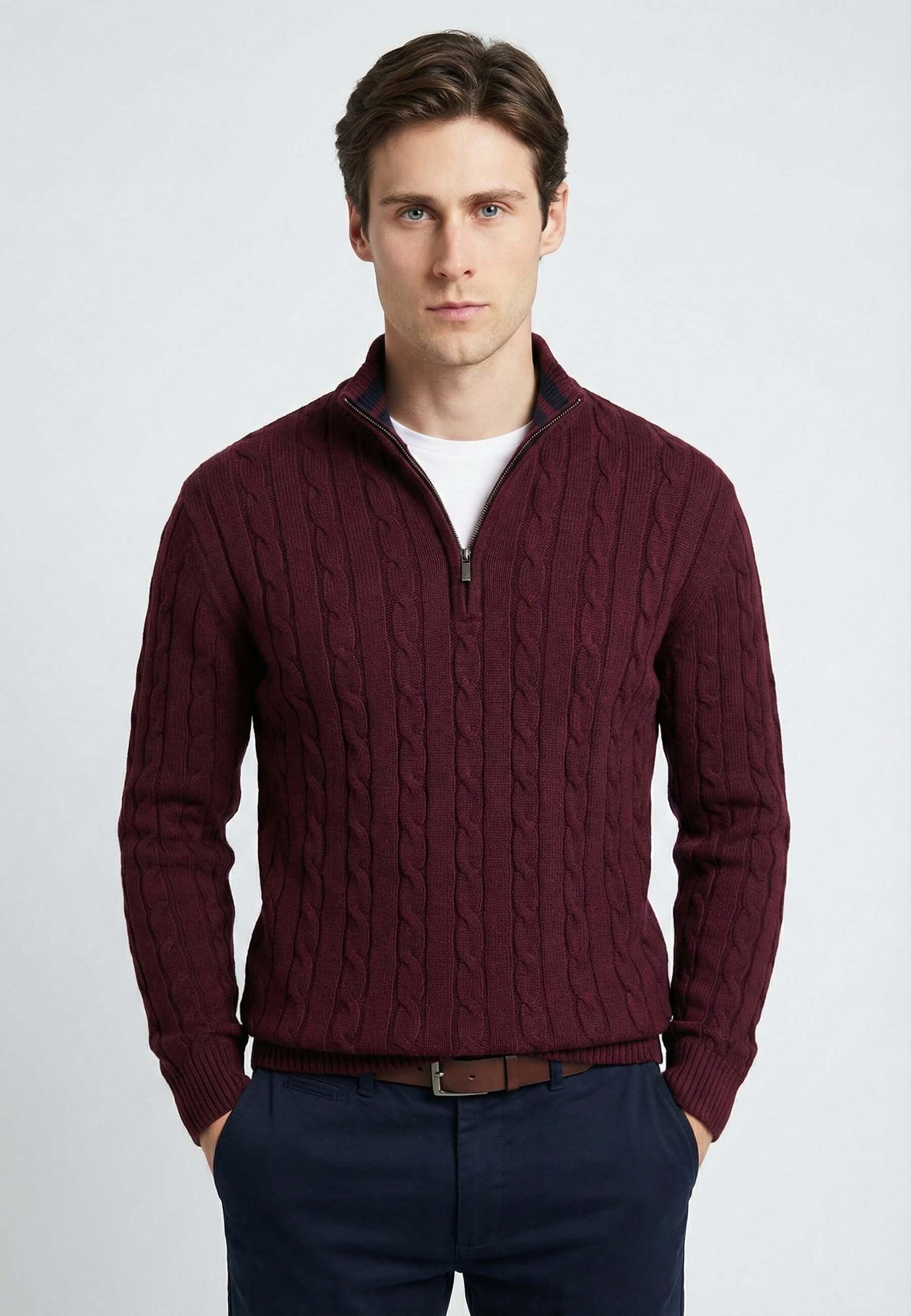 Cable Knit Half Zipper Long Sleeve Pullover