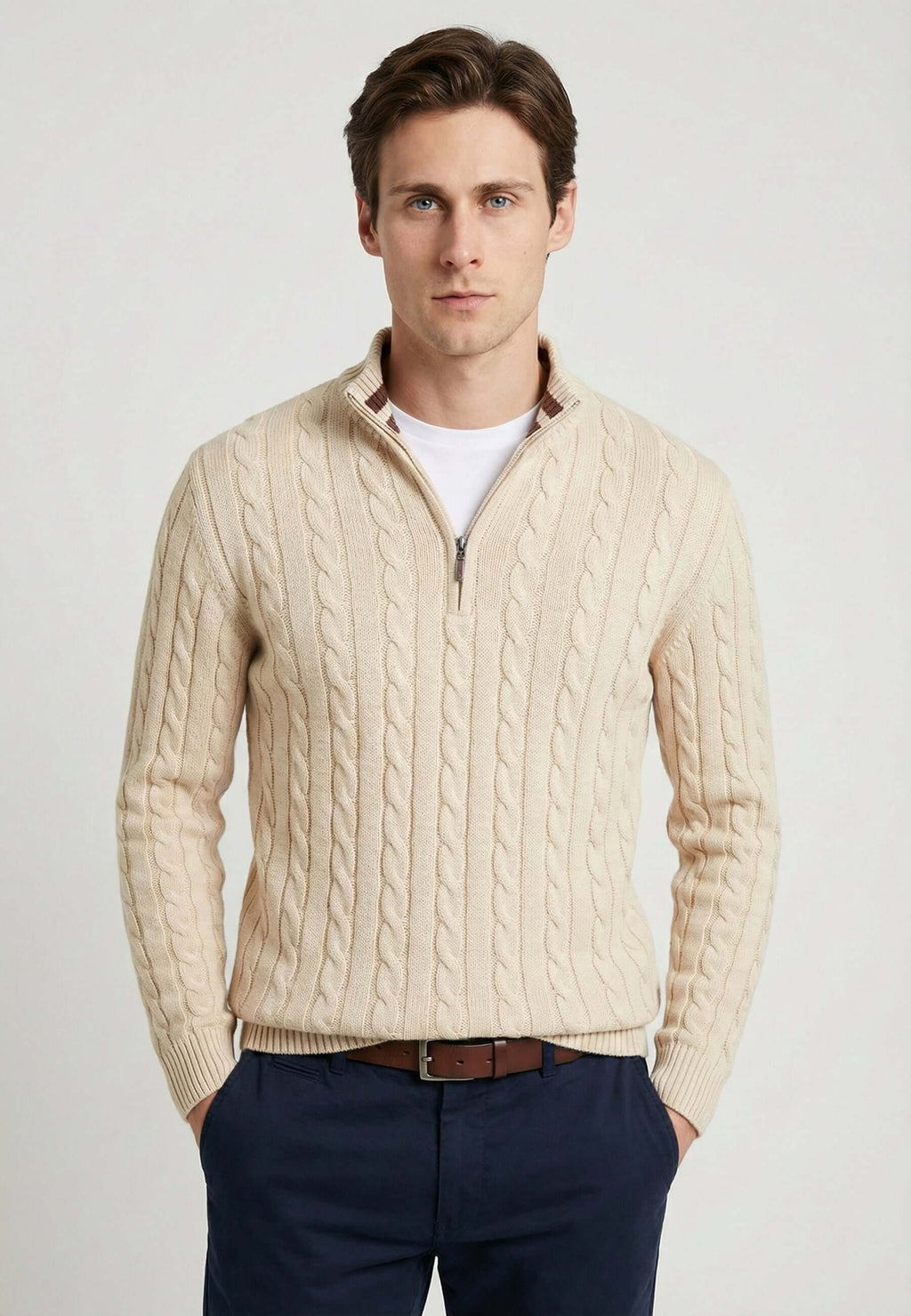 Cable Knit Half Zipper Long Sleeve Pullover