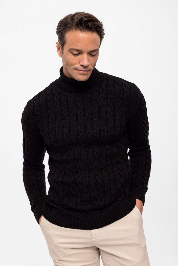 Cable Knit Turtleneck Long Sleeve Pullover