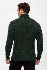 Cable Knit Turtleneck Long Sleeve Pullover - Green