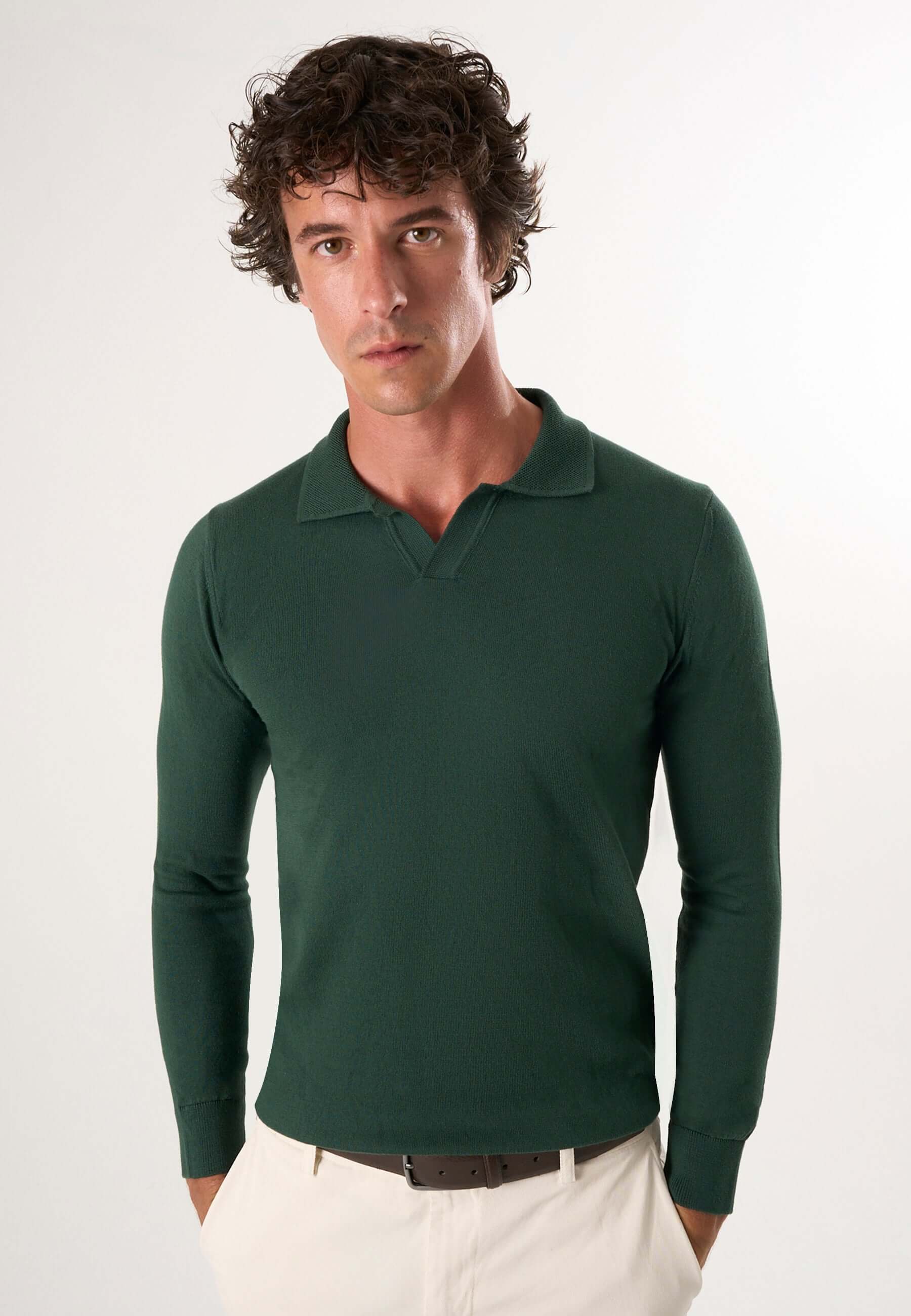 Knitted long sleeve polo for men