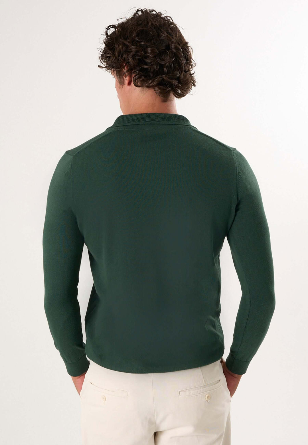 Knitted long sleeve polo for men - Dark green
