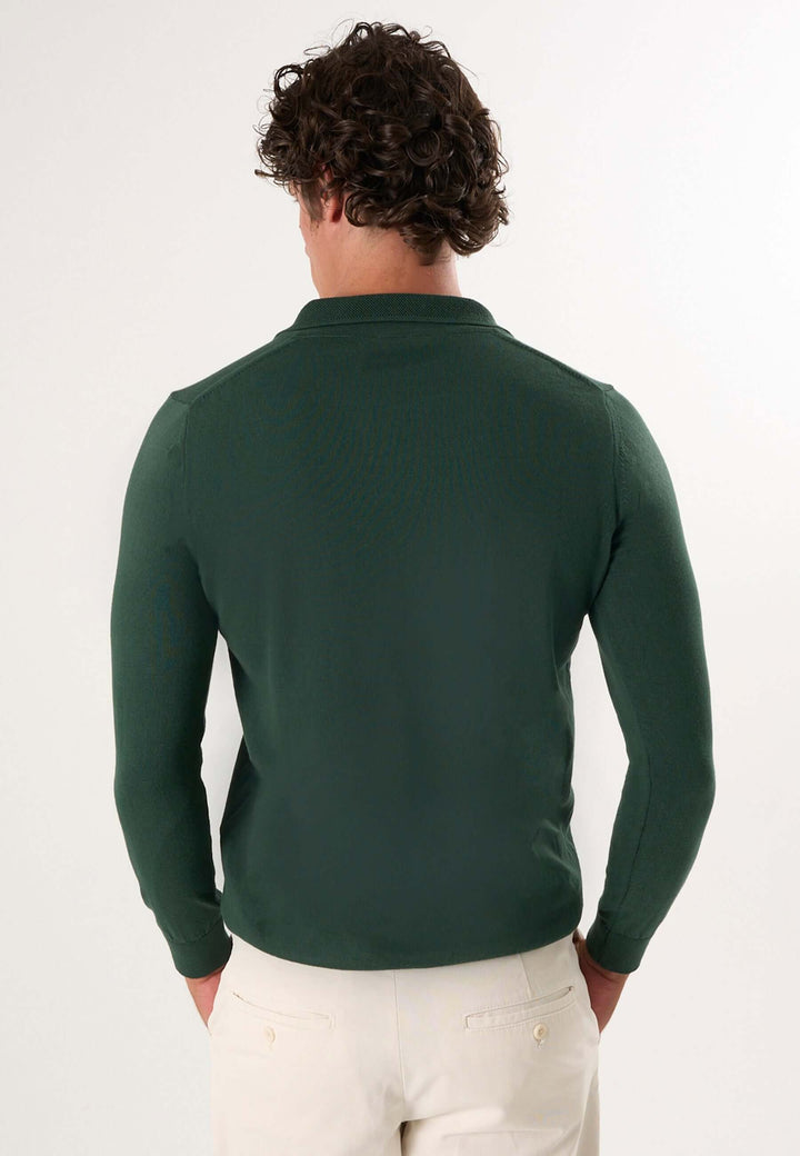 Knitted long sleeve polo for men - Dark green