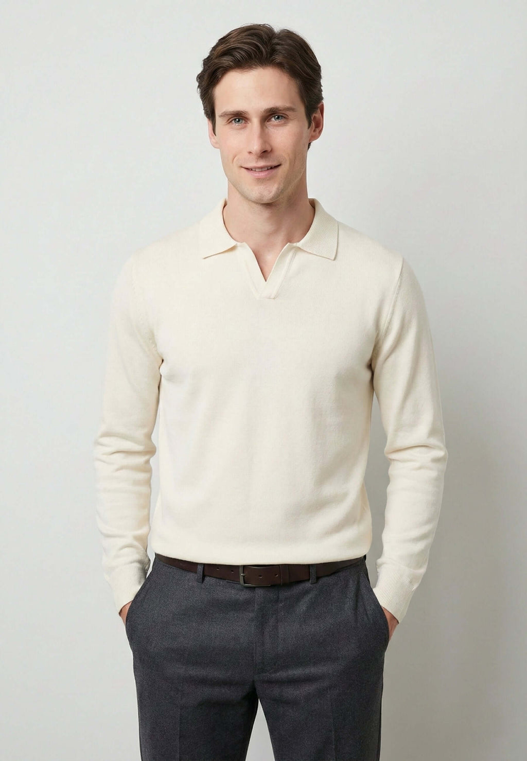 Knitted long sleeve polo for men