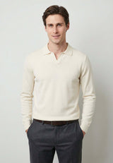 Polo en maille à manches longues pour homme - Blanc cassé