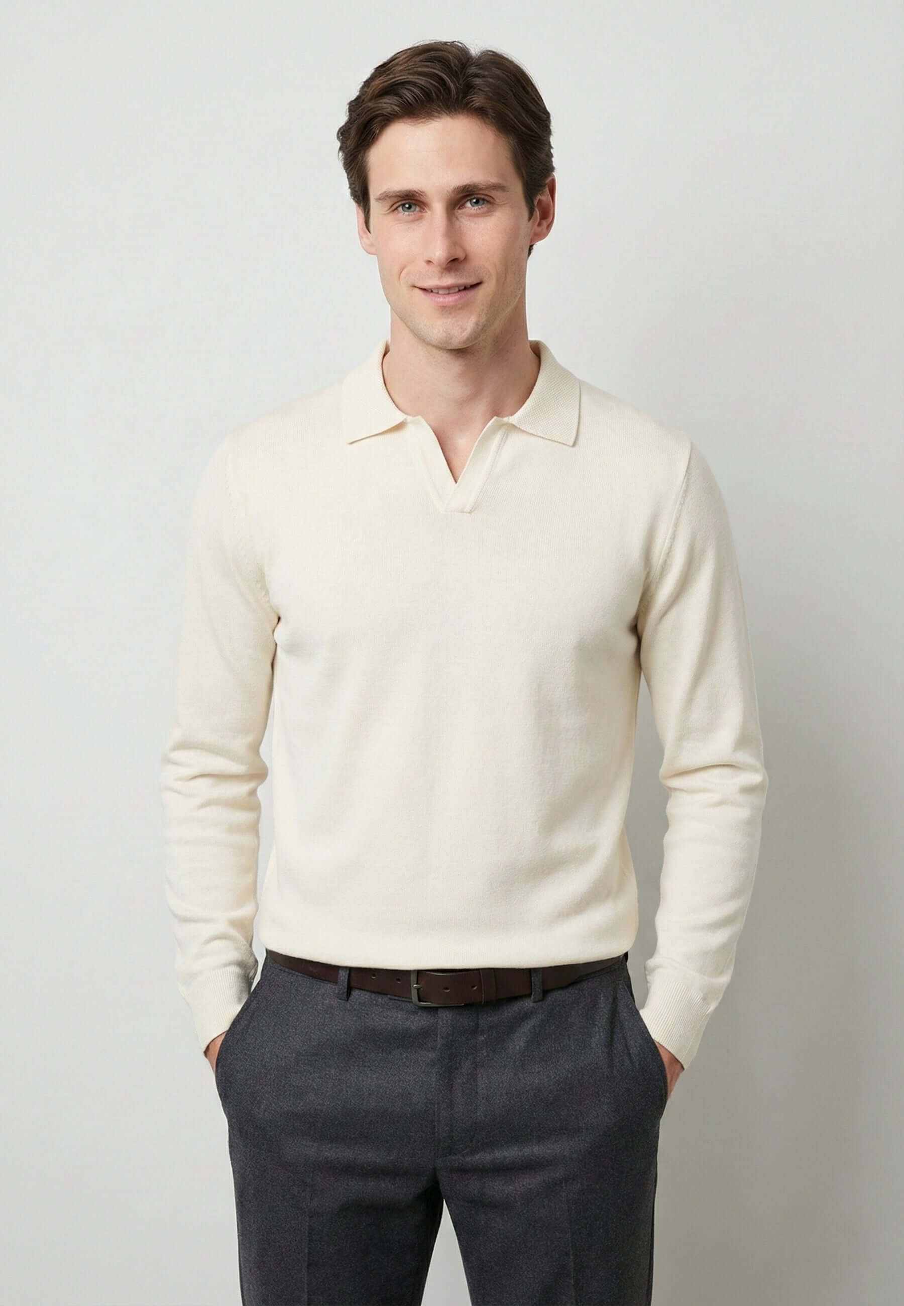 Knitted long sleeve polo for men