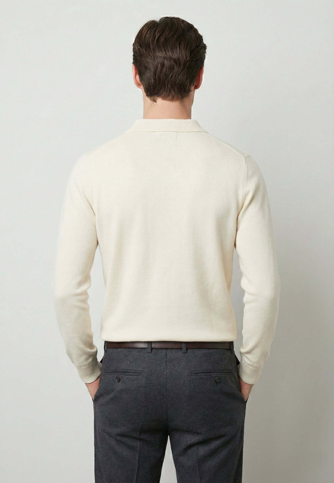 Knitted long sleeve polo for men - Off-white