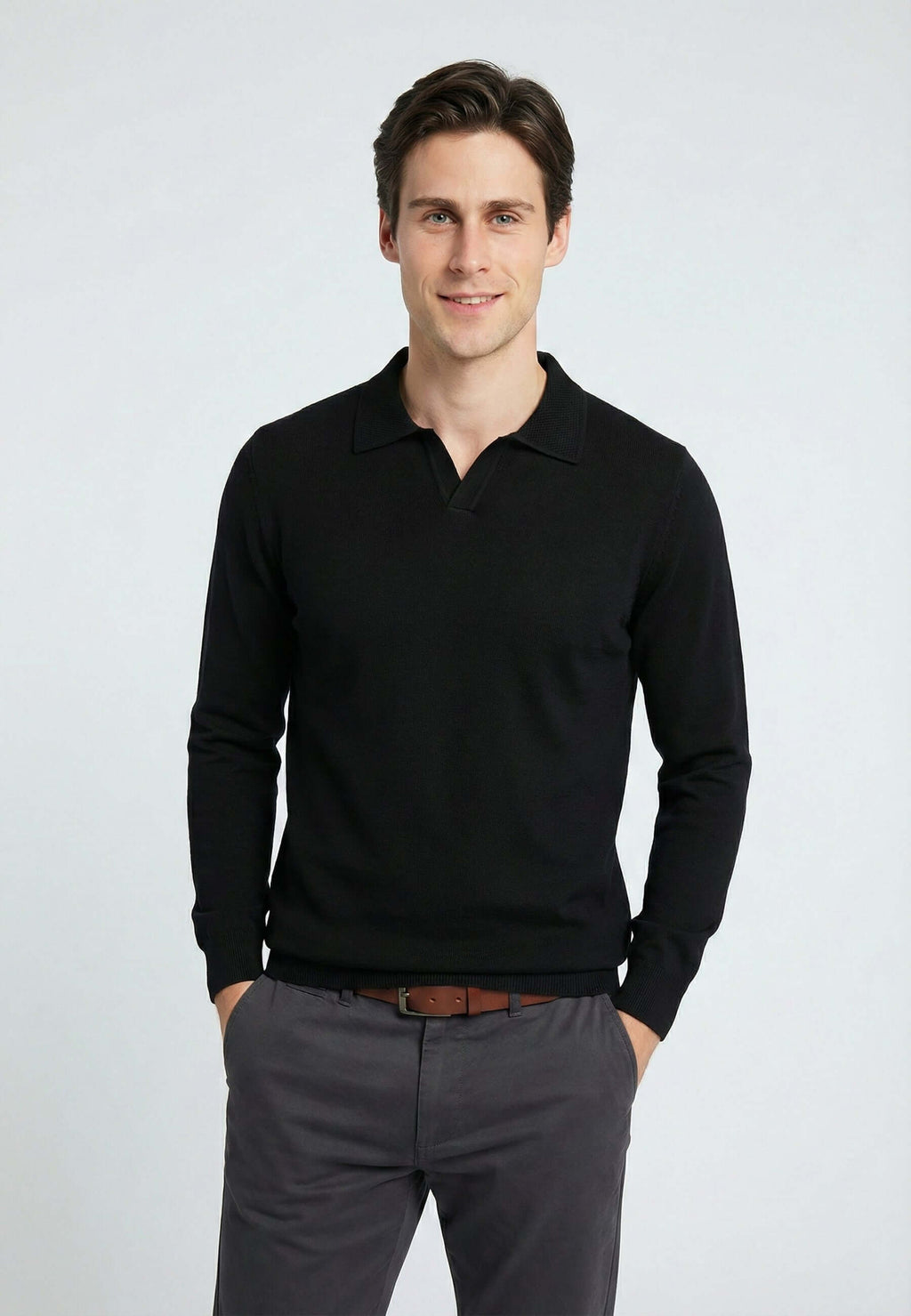 Knitted long sleeve polo for men