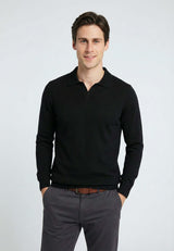 Knitted long sleeve polo for men - Black