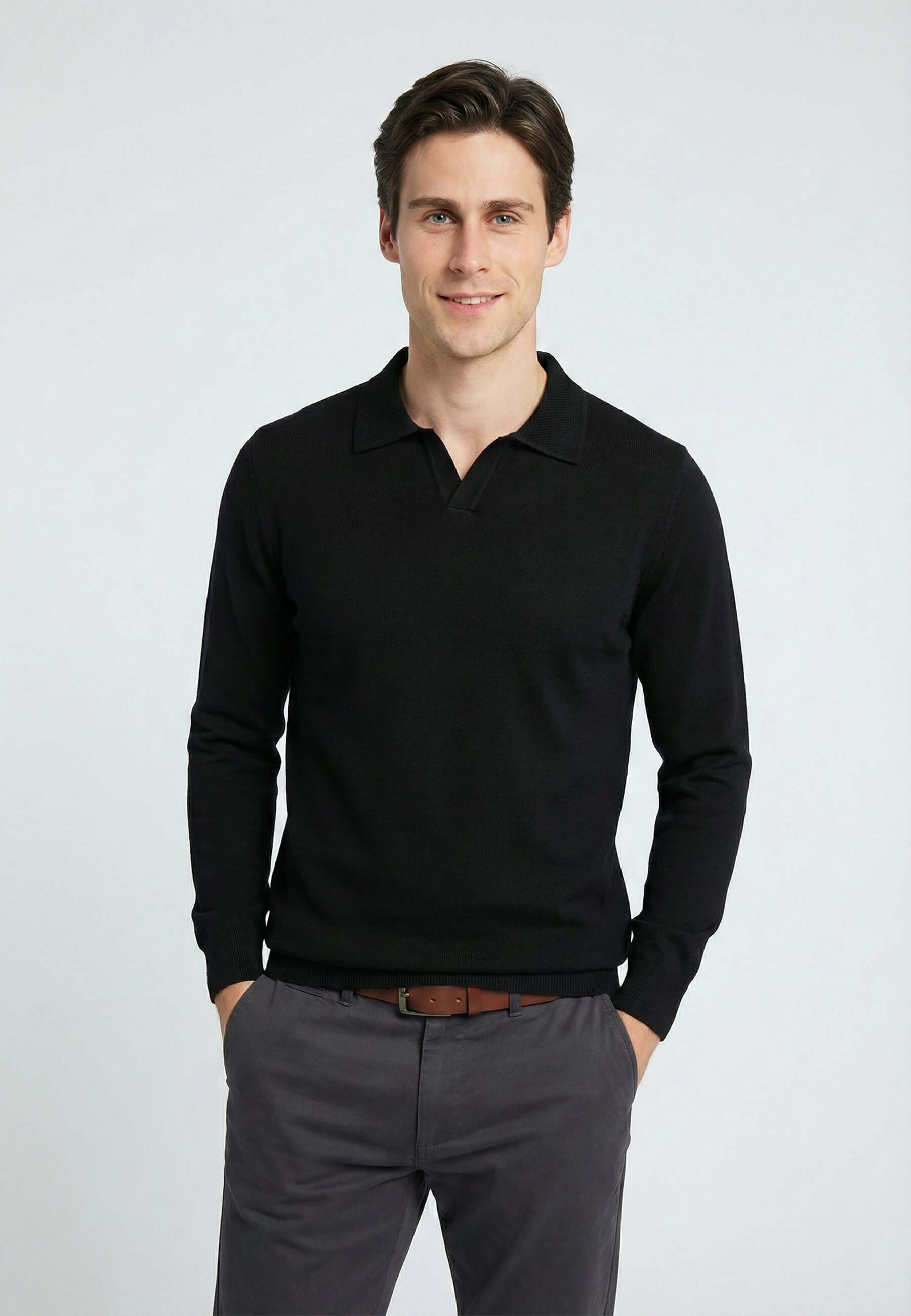 Knitted long sleeve polo for men