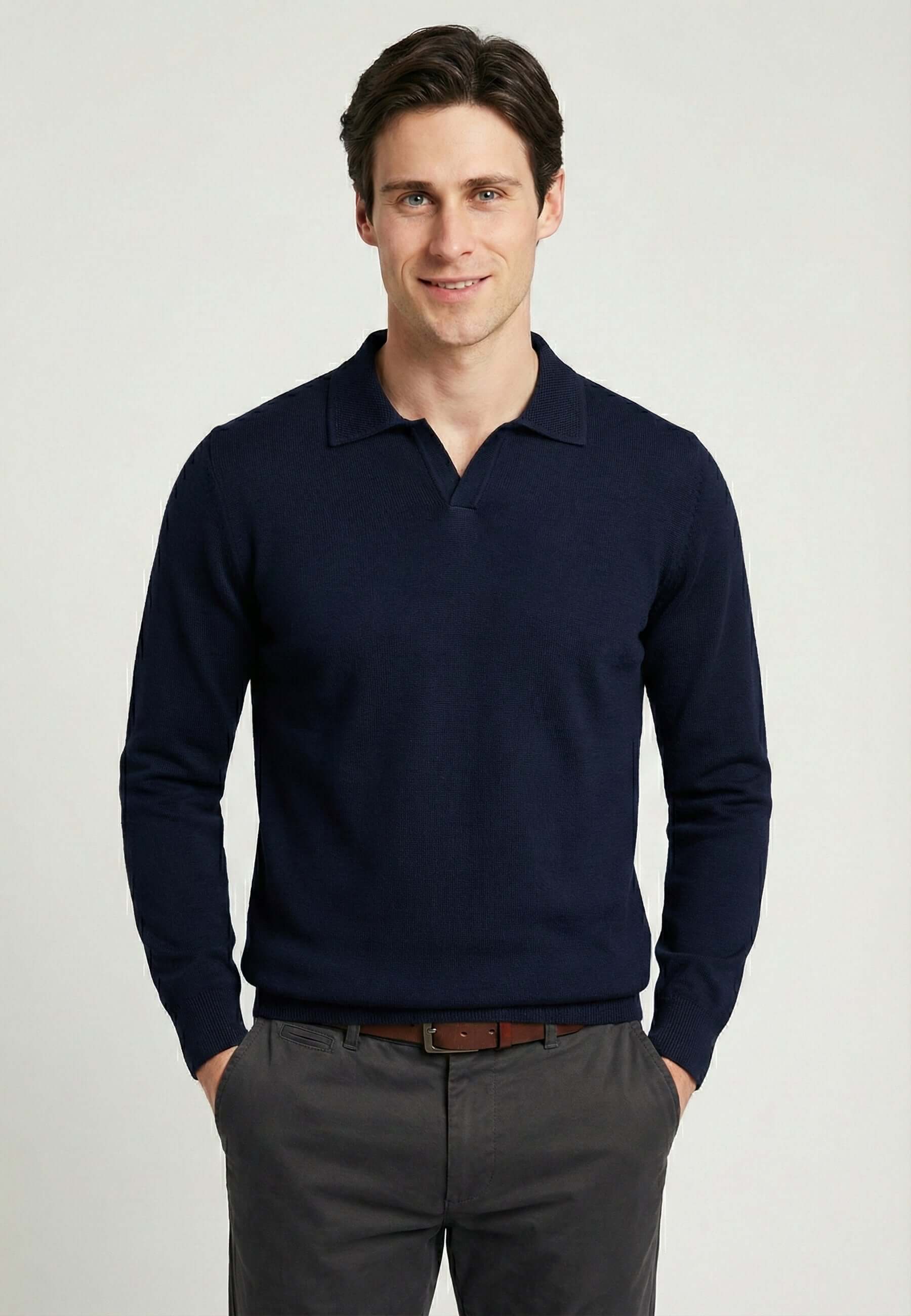 Knitted long sleeve polo for men