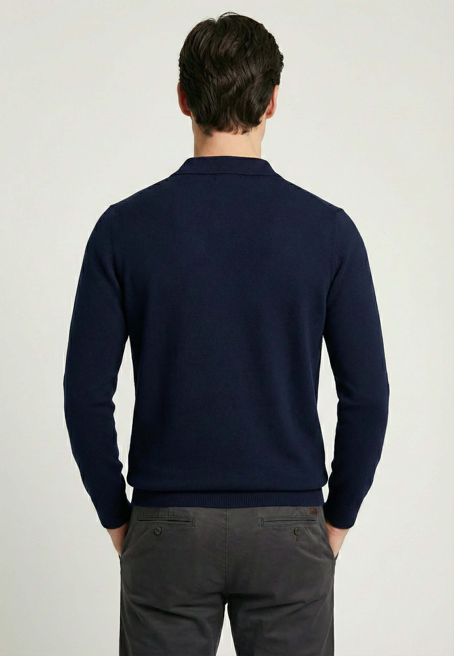 Knitted long sleeve polo for men