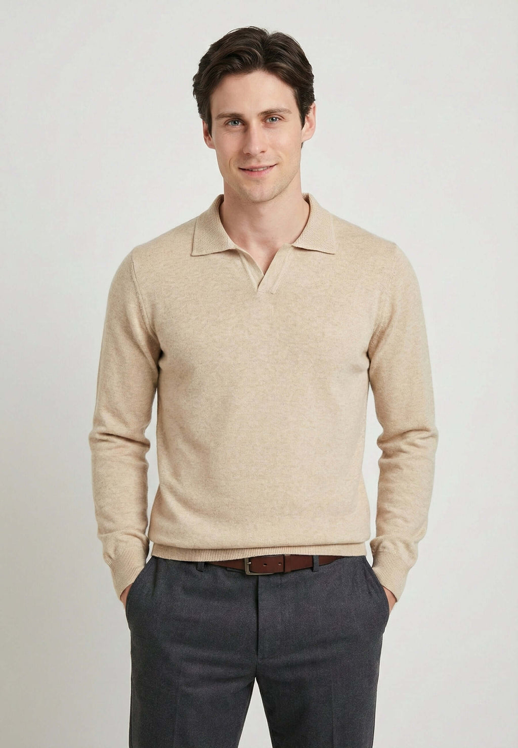 Knitted long sleeve polo for men
