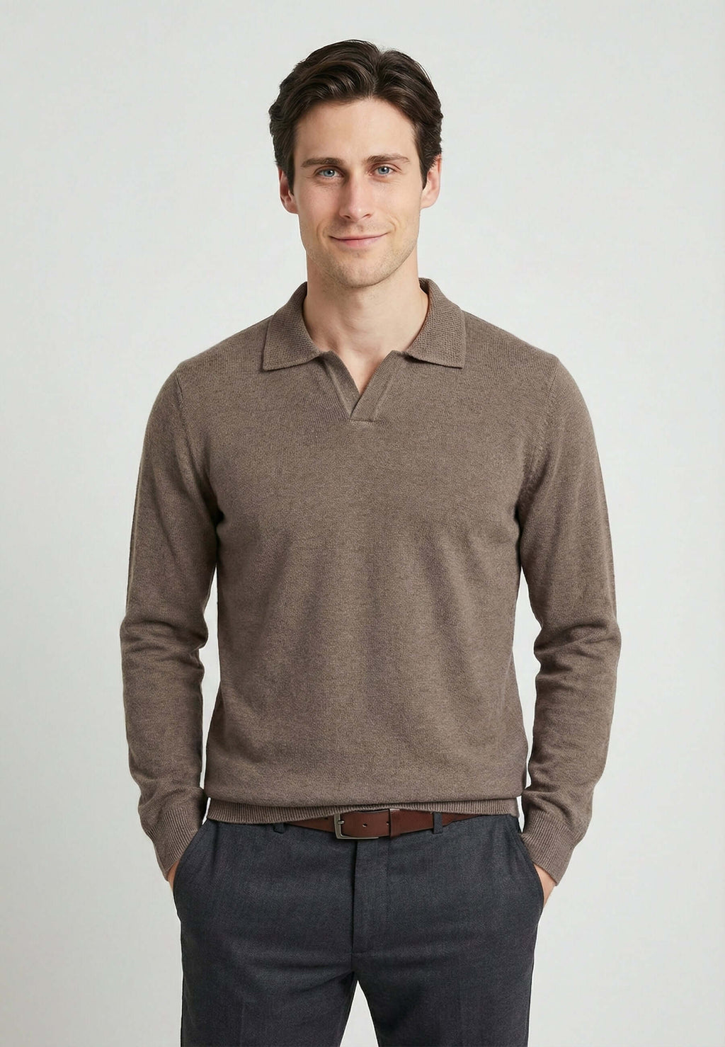 Knitted long sleeve polo for men