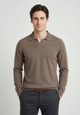 Herren-Langarm-Strickpolo - Braun