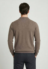 Herren-Langarm-Strickpolo - Braun