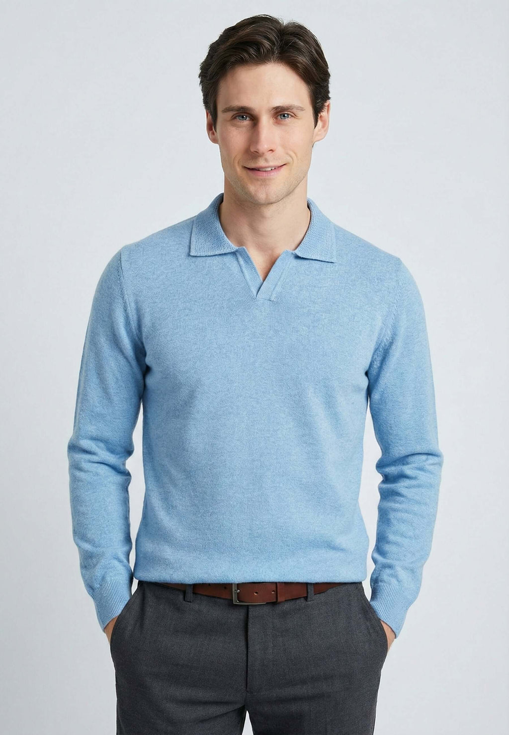 Knitted long sleeve polo for men
