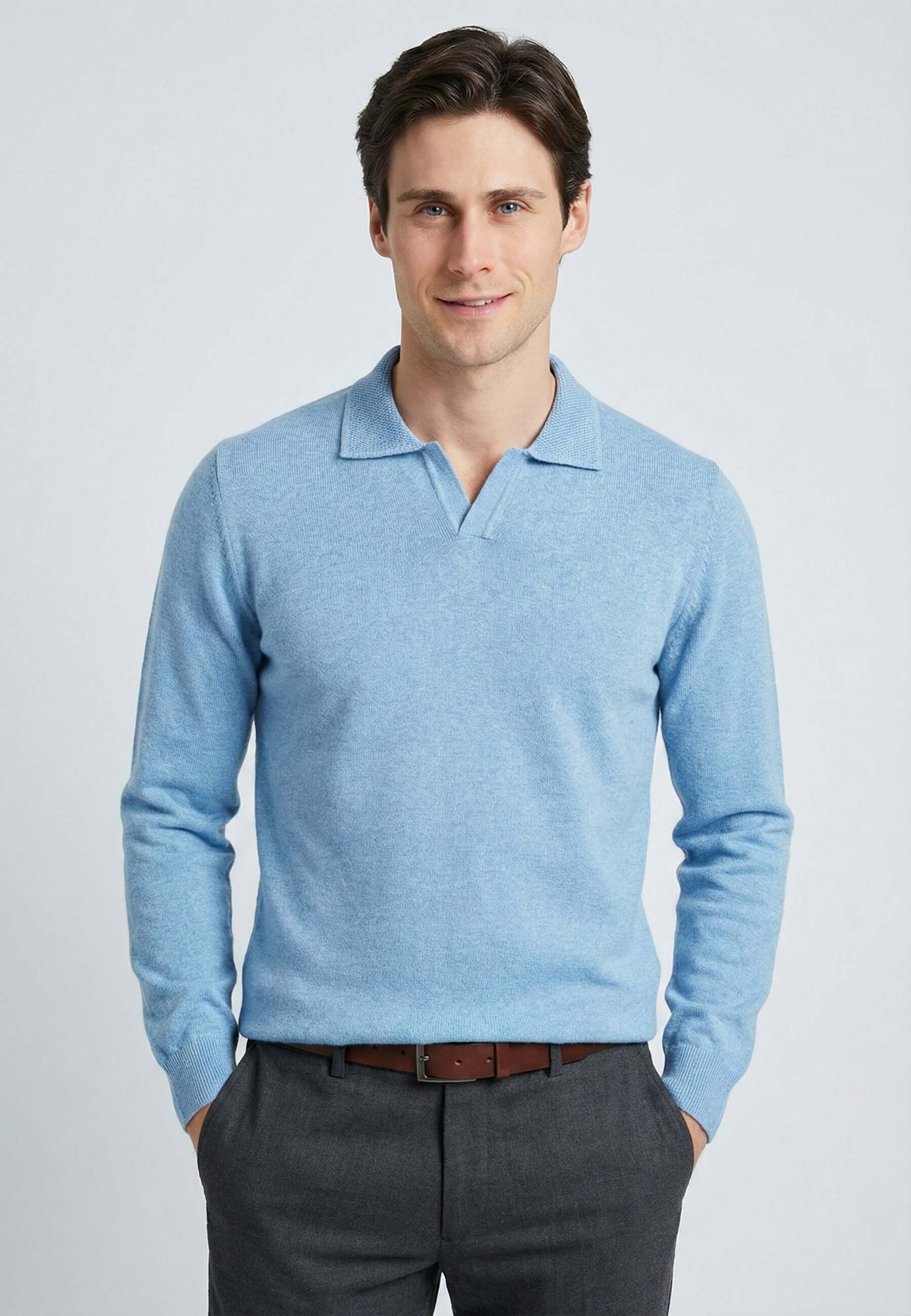 Knitted long sleeve polo for men