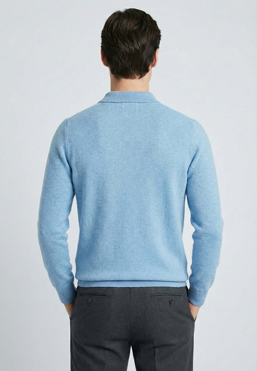 Knitted long sleeve polo for men - Blue