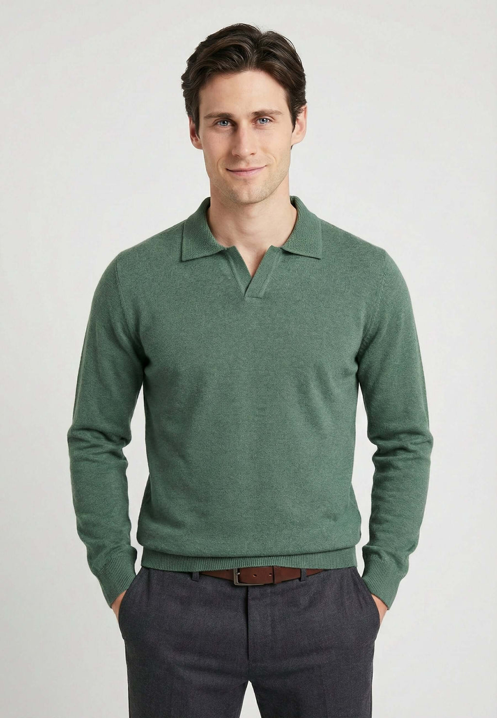 Knitted long sleeve polo for men