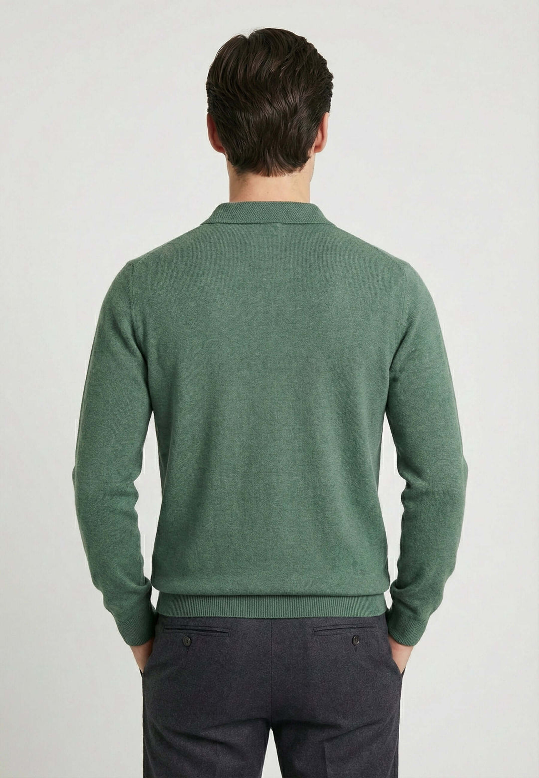 Knitted long sleeve polo for men - Green