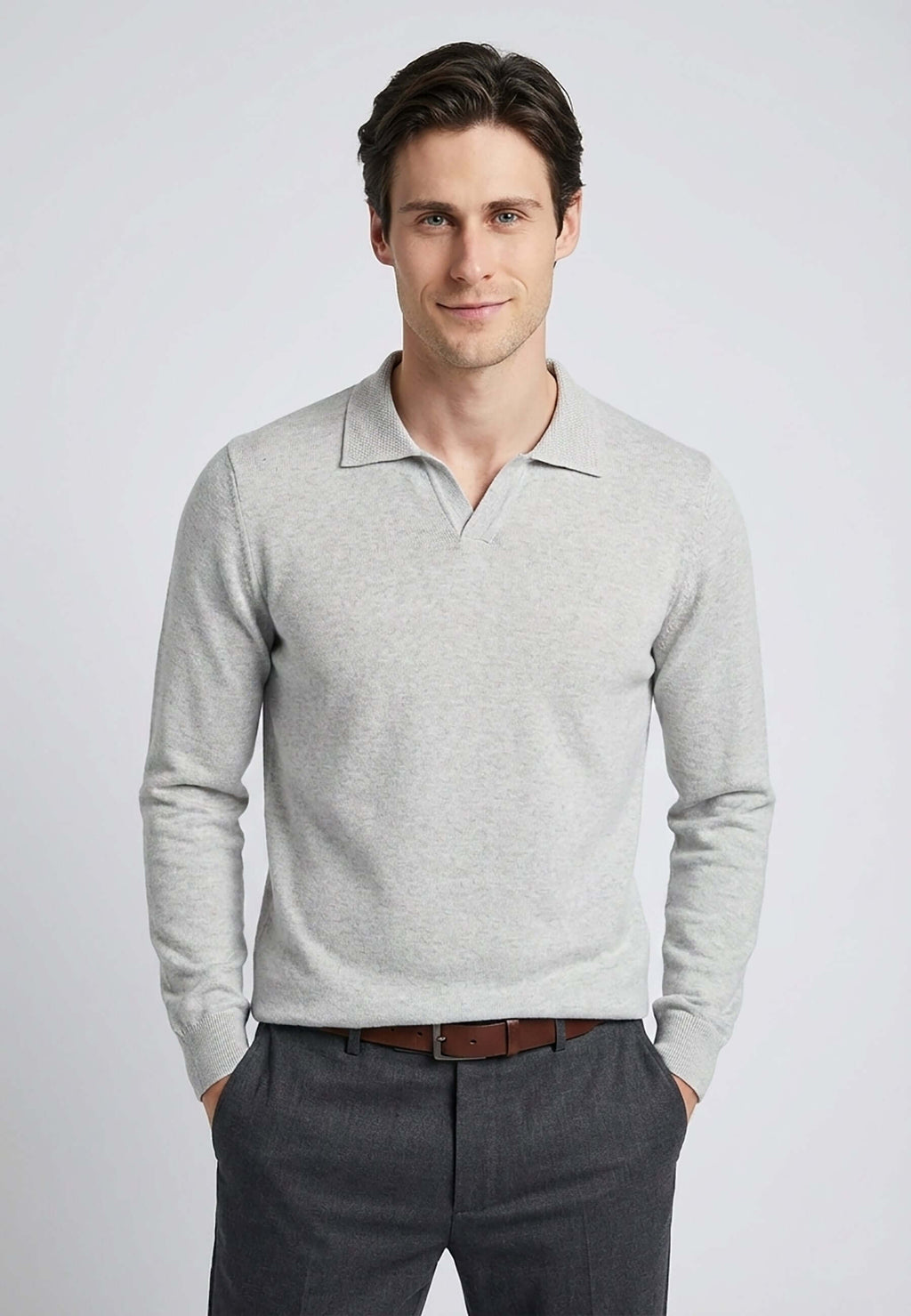 Knitted long sleeve polo for men