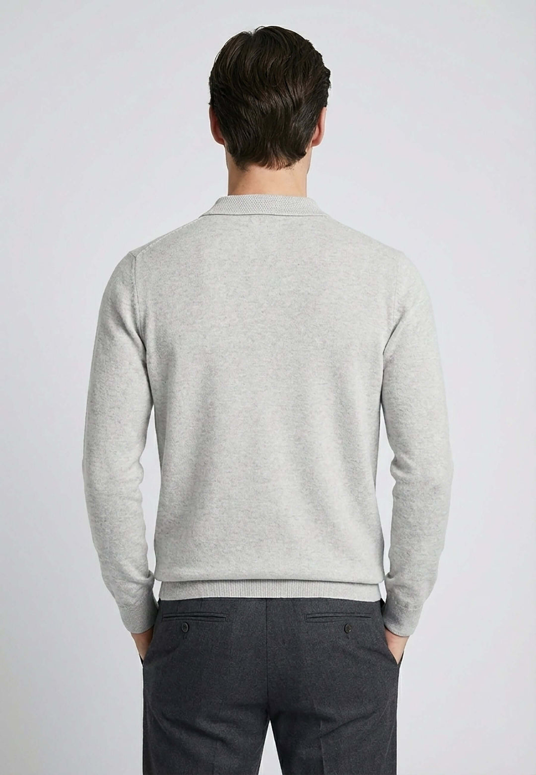 Knitted long sleeve polo for men - Grey