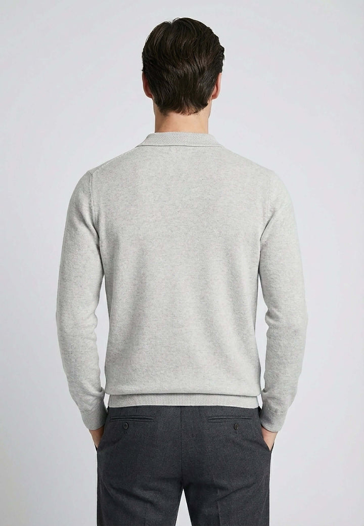 Knitted long sleeve polo for men - Grey