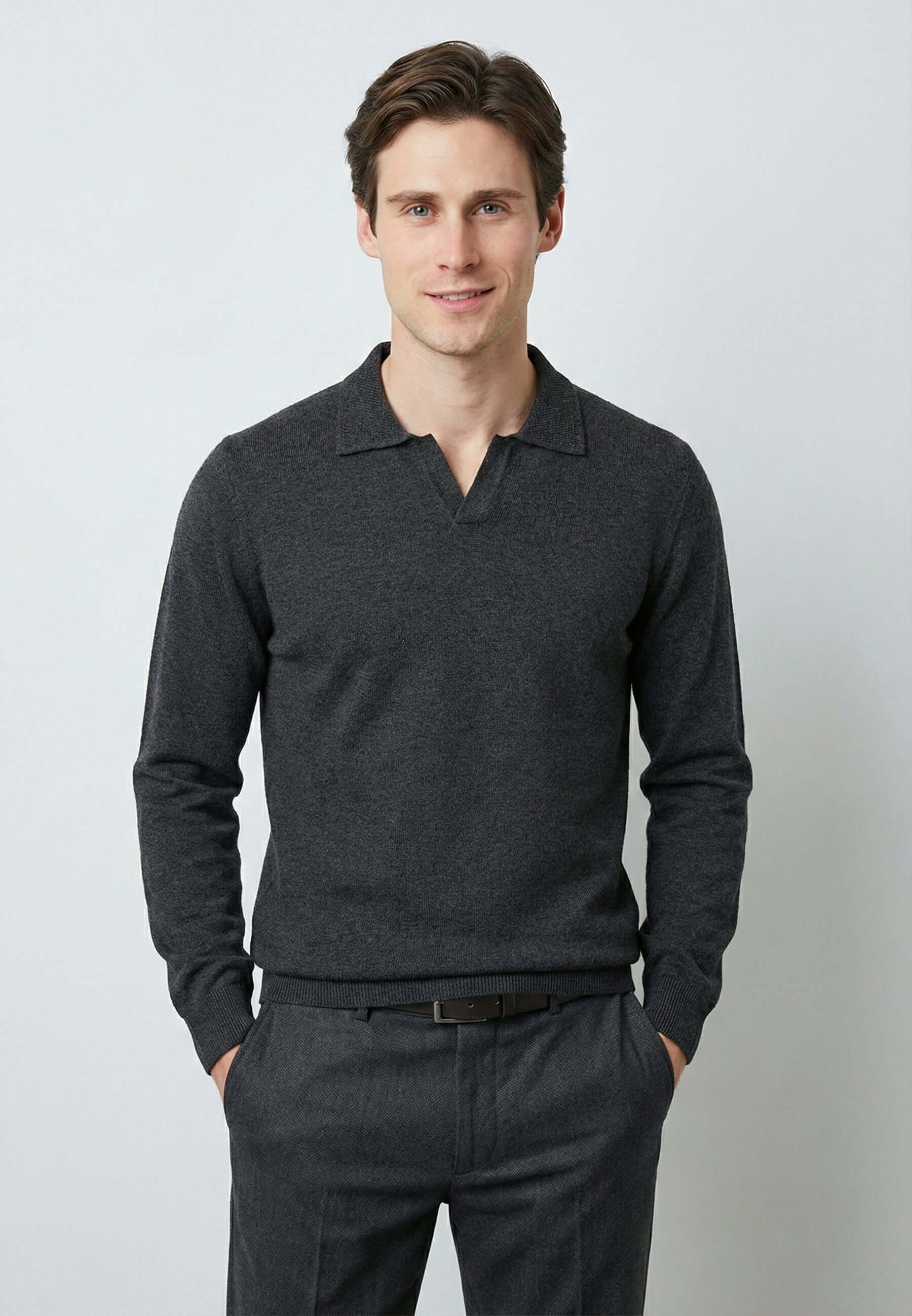 Knitted long sleeve polo for men