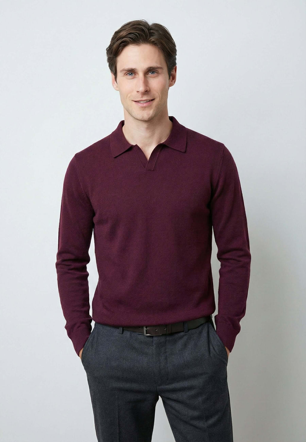 Knitted long sleeve polo for men