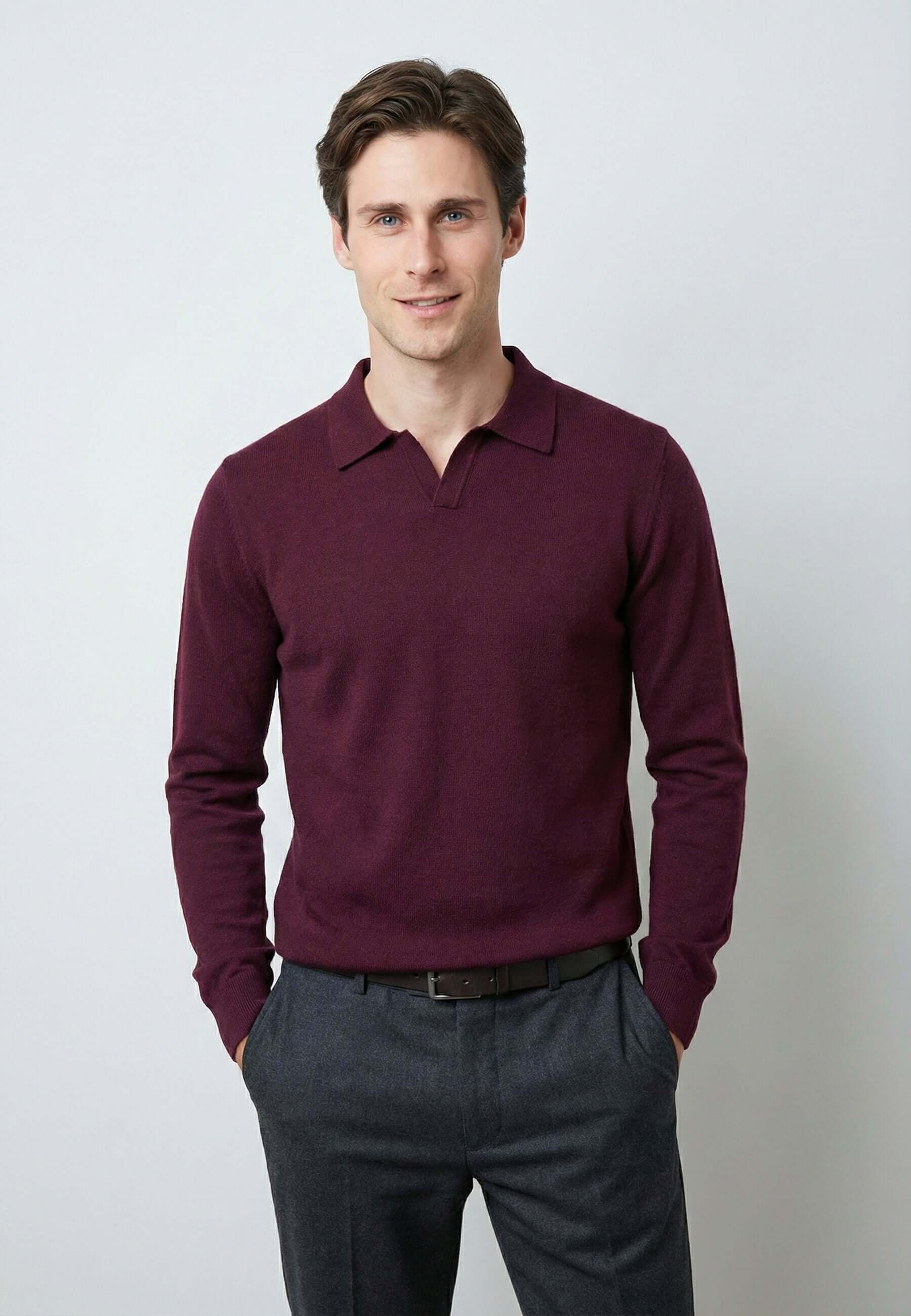 Knitted long sleeve polo for men
