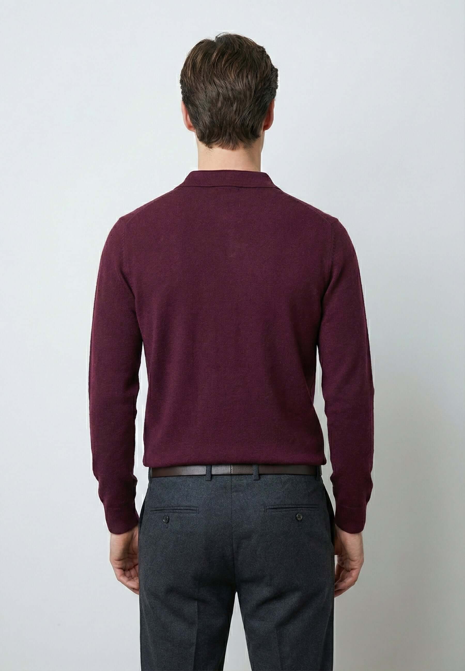 Knitted long sleeve polo for men