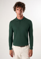 Polo de punto de manga larga con botones - Verde oscuro
