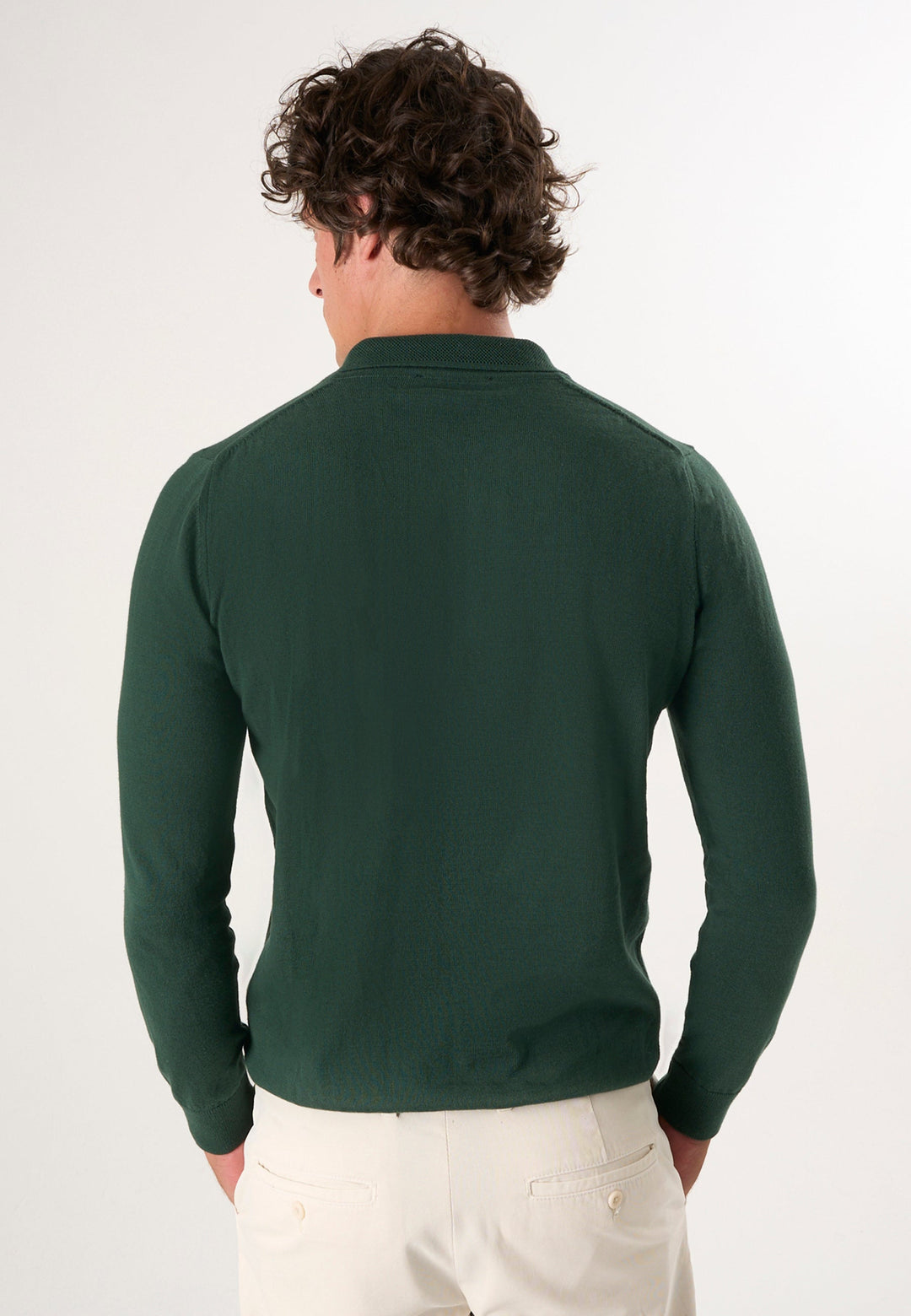 Knitted Long Sleeve Polo with buttoned - Dark green