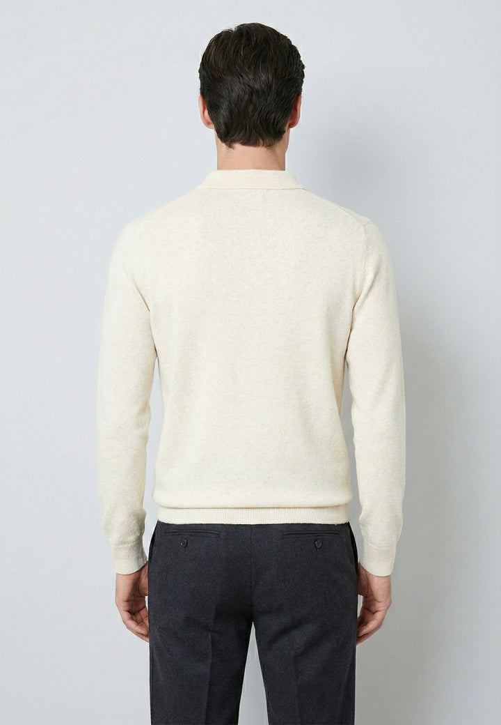 Knitted Long Sleeve Polo with buttoned - Off-white
