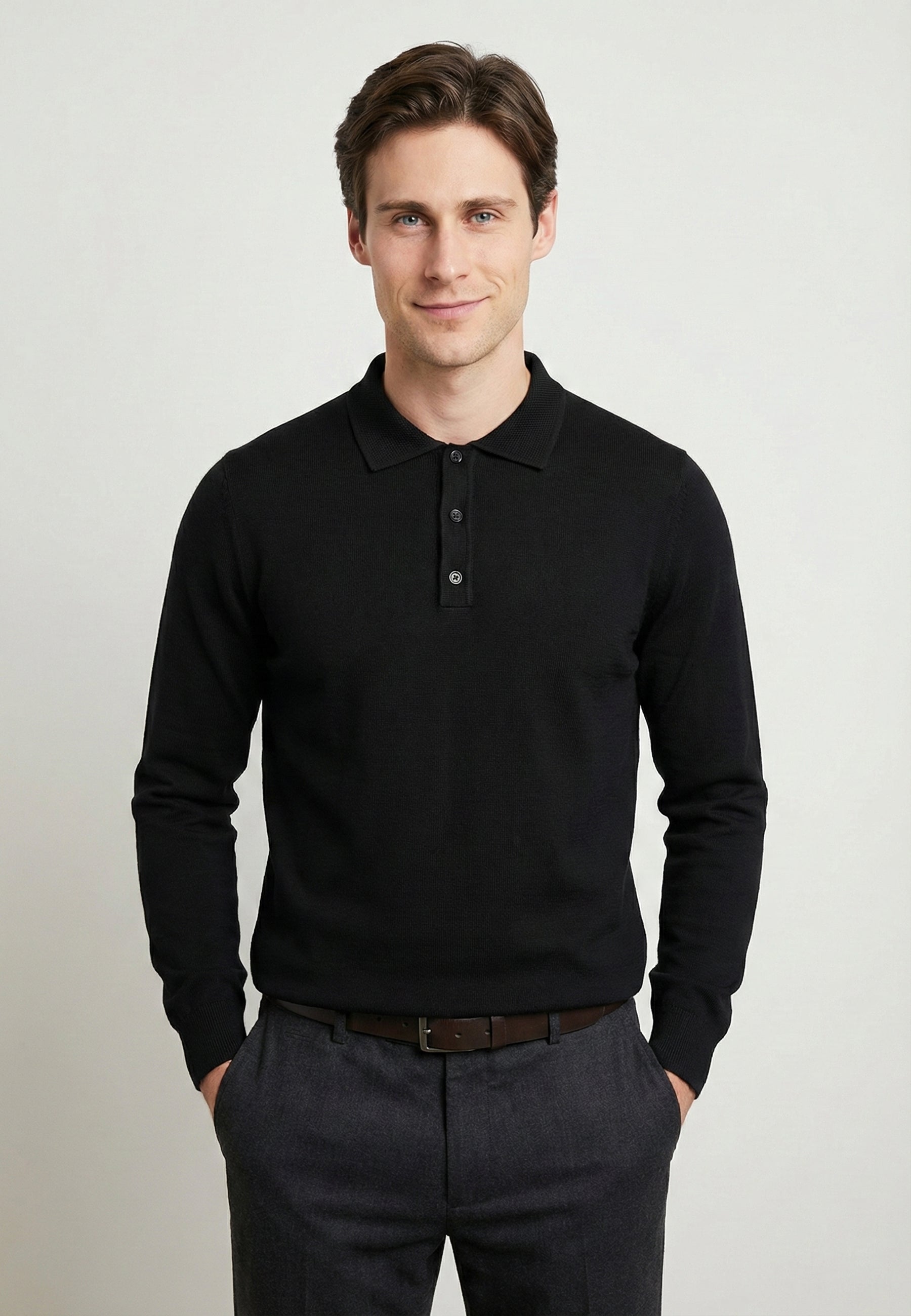 Knitted Long Sleeve Polo with buttoned
