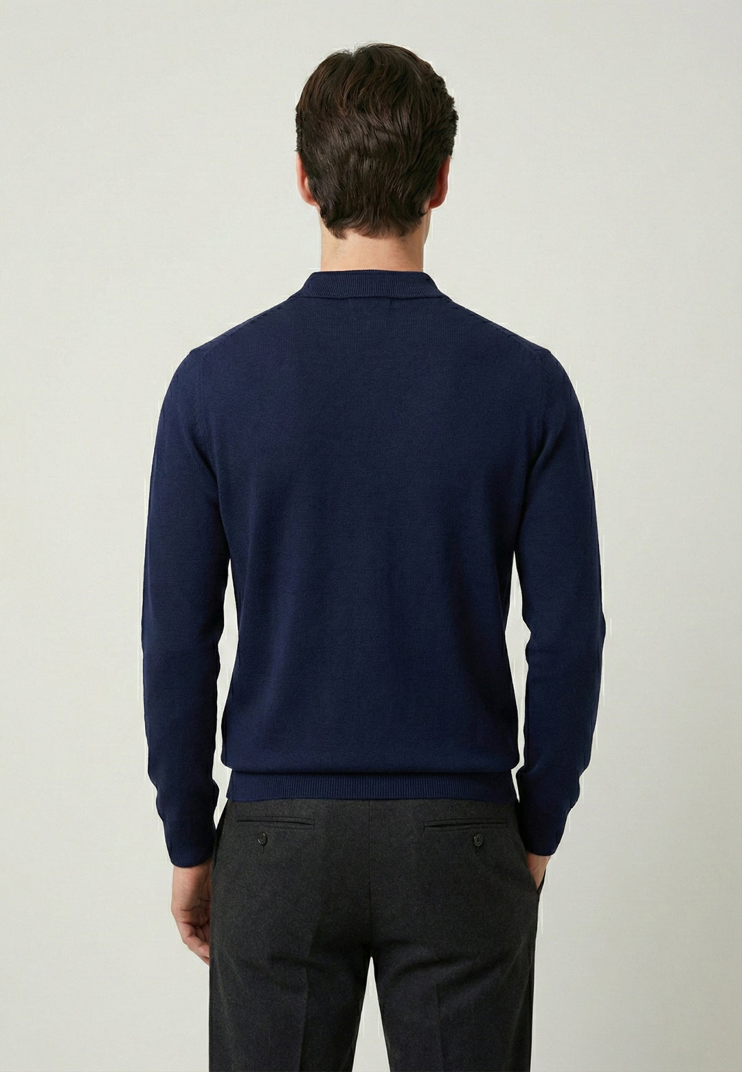 Knitted Long Sleeve Polo with buttoned - Dark blue
