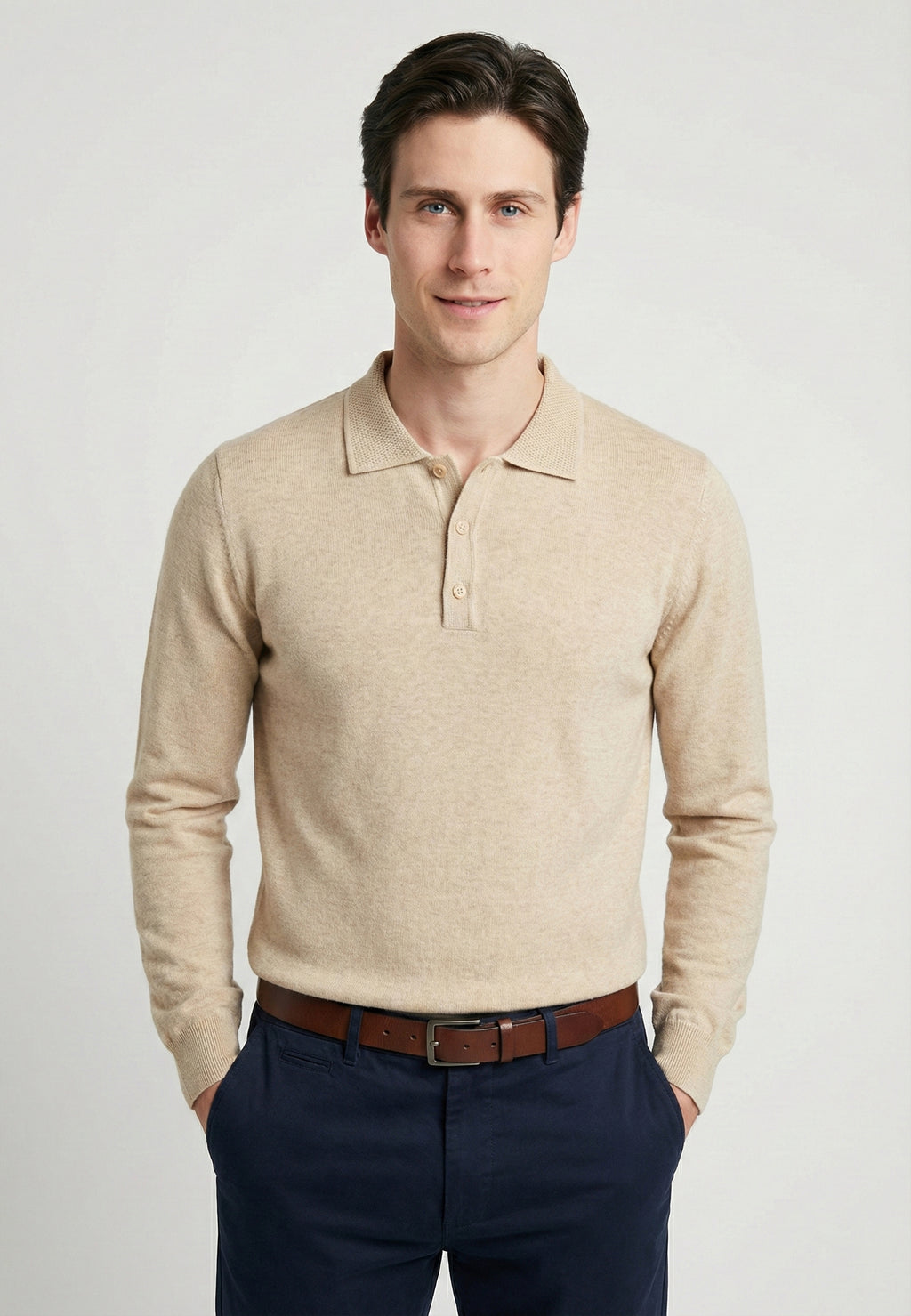 Knitted Long Sleeve Polo with buttoned
