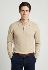 Knitted Long Sleeve Polo with buttoned - Beige