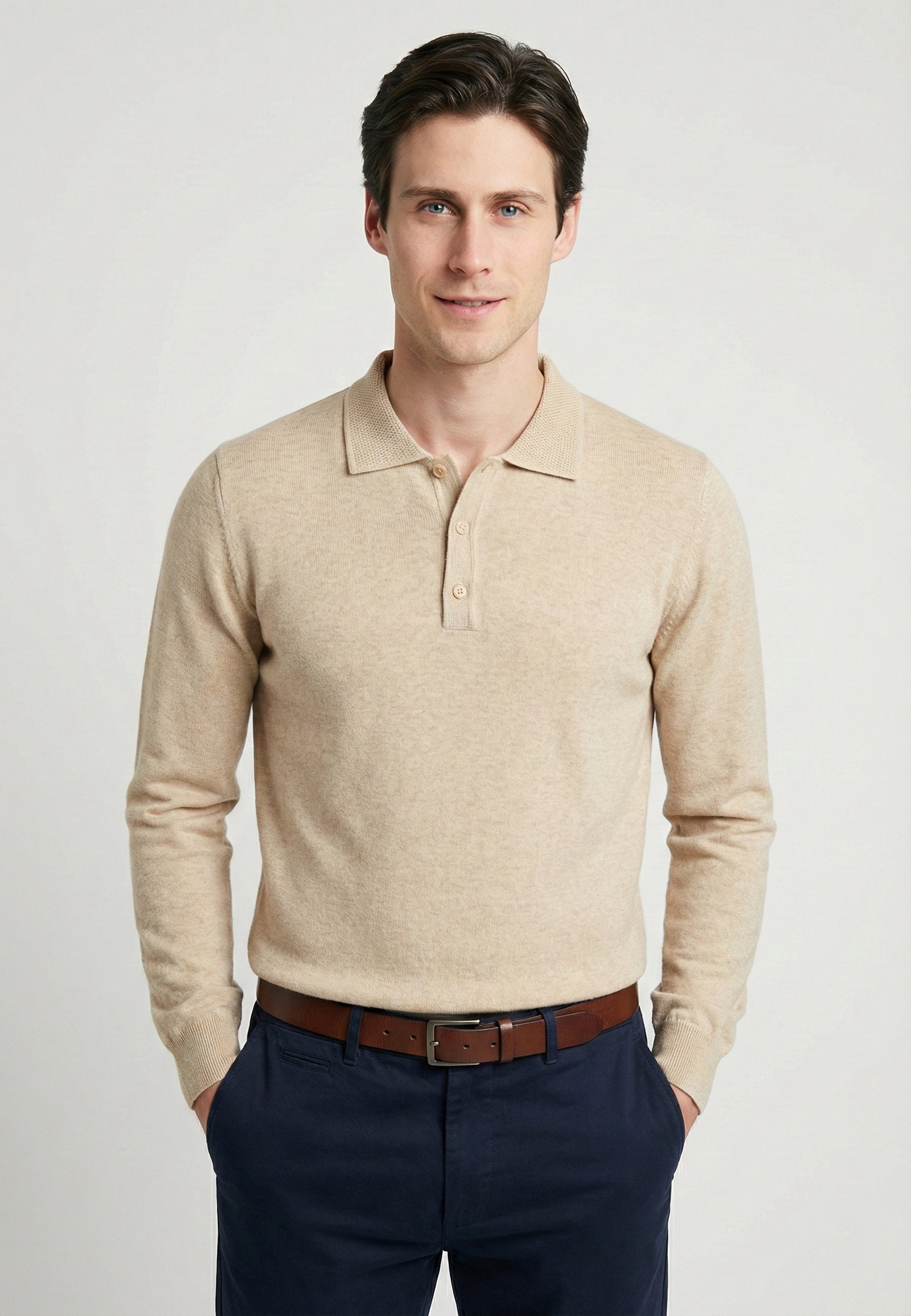 Knitted Long Sleeve Polo with buttoned