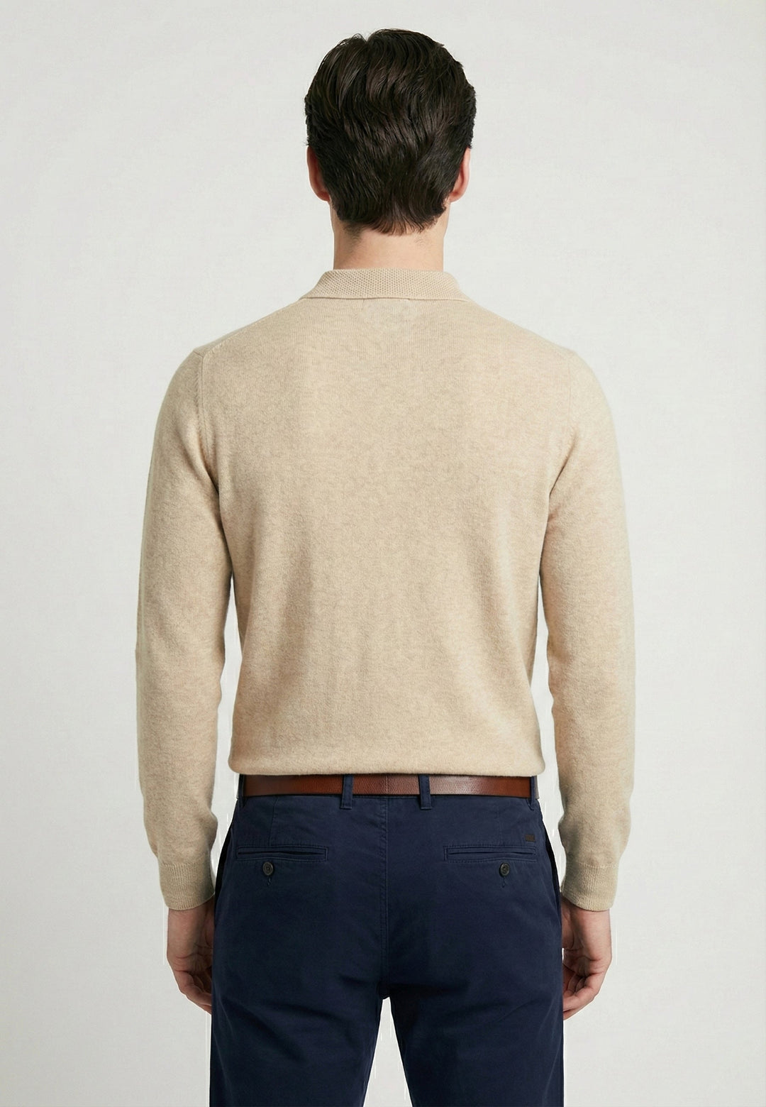 Knitted Long Sleeve Polo with buttoned - Beige