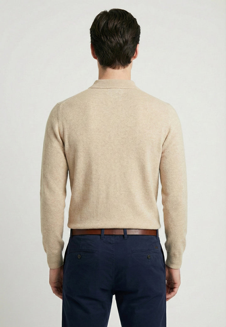 Knitted Long Sleeve Polo with buttoned - Beige