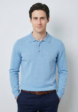 Knitted Long Sleeve Polo with buttoned - Blue