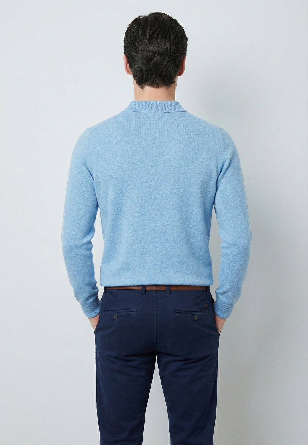 Knitted Long Sleeve Polo with buttoned - Blue
