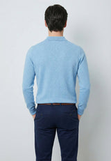 Knitted Long Sleeve Polo with buttoned - Blue