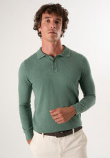 Knitted Long Sleeve Polo with buttoned - Green