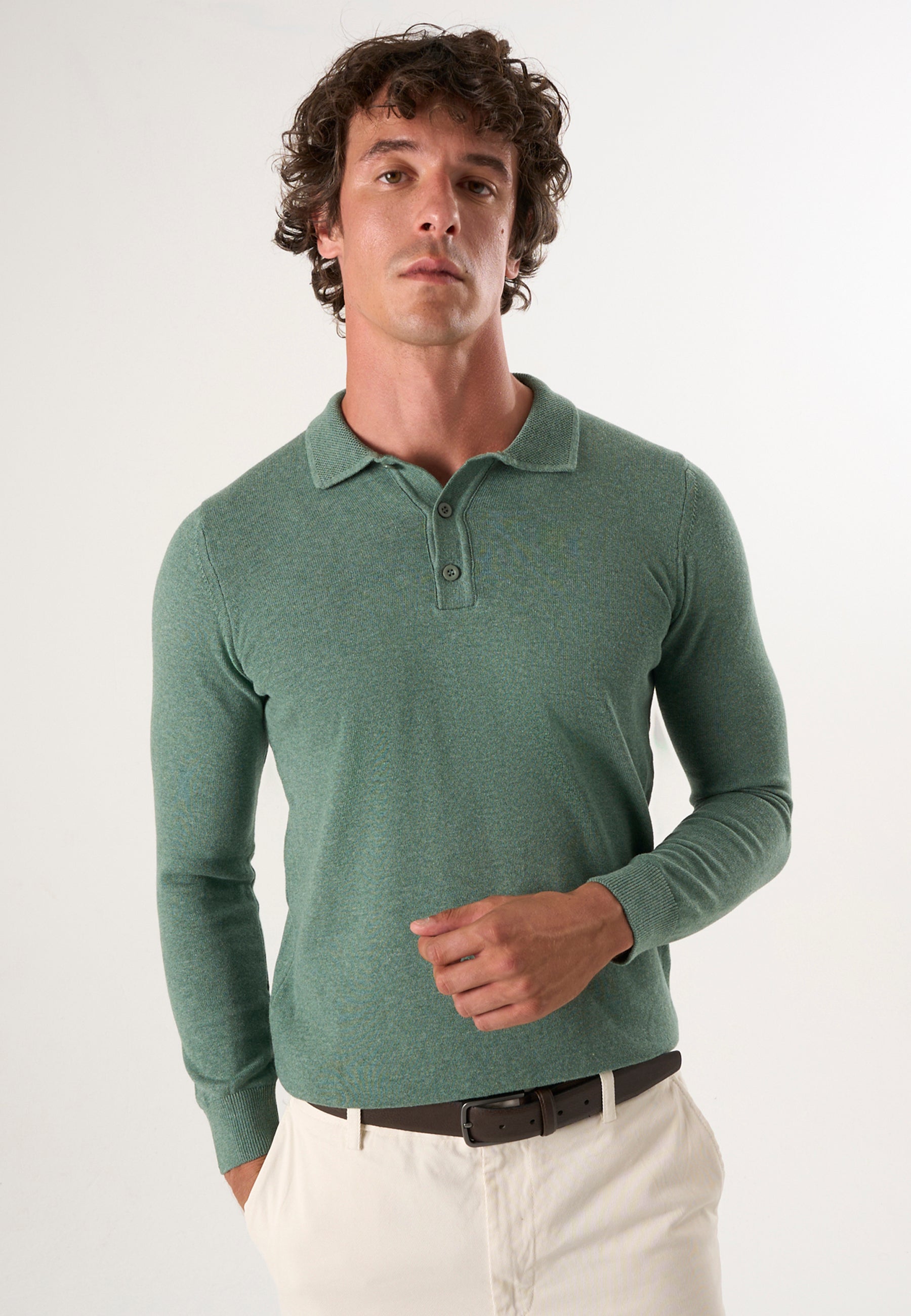 Knitted Long Sleeve Polo with buttoned