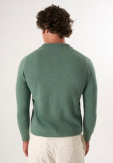 Knitted Long Sleeve Polo with buttoned - Green
