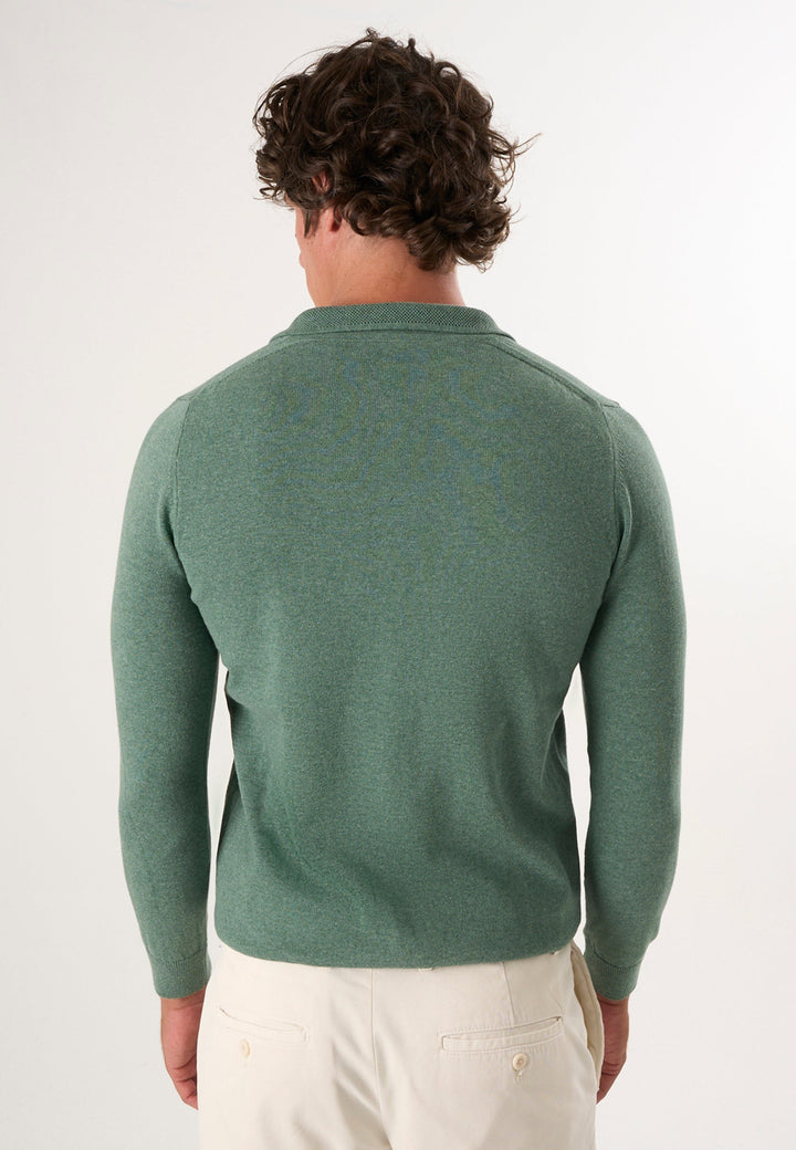 Knitted Long Sleeve Polo with buttoned - Green