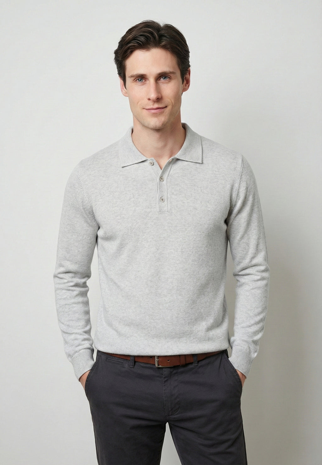 Knitted Long Sleeve Polo with buttoned